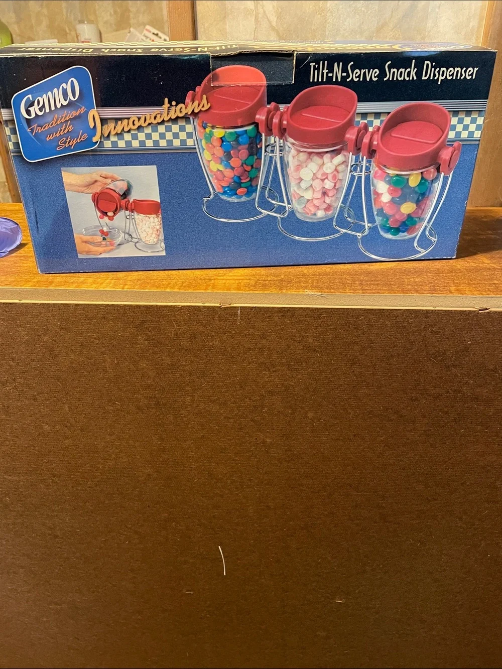 Vintage Gemco glass tilt n serve snack dispenser
